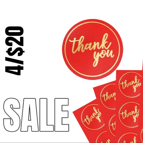 100 Red & Gold Thank You Stickers 10 Sheets 1” labels party favors shipping - Picture 1 of 3